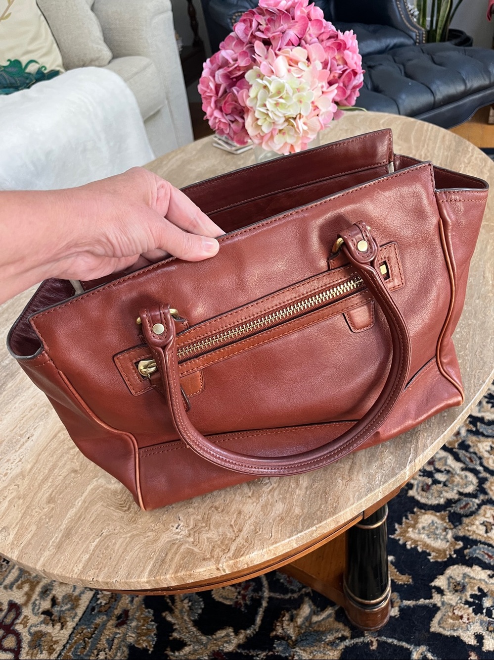 COACH Brown Leather Tote with Tassel Charm - Picture 3 of 8